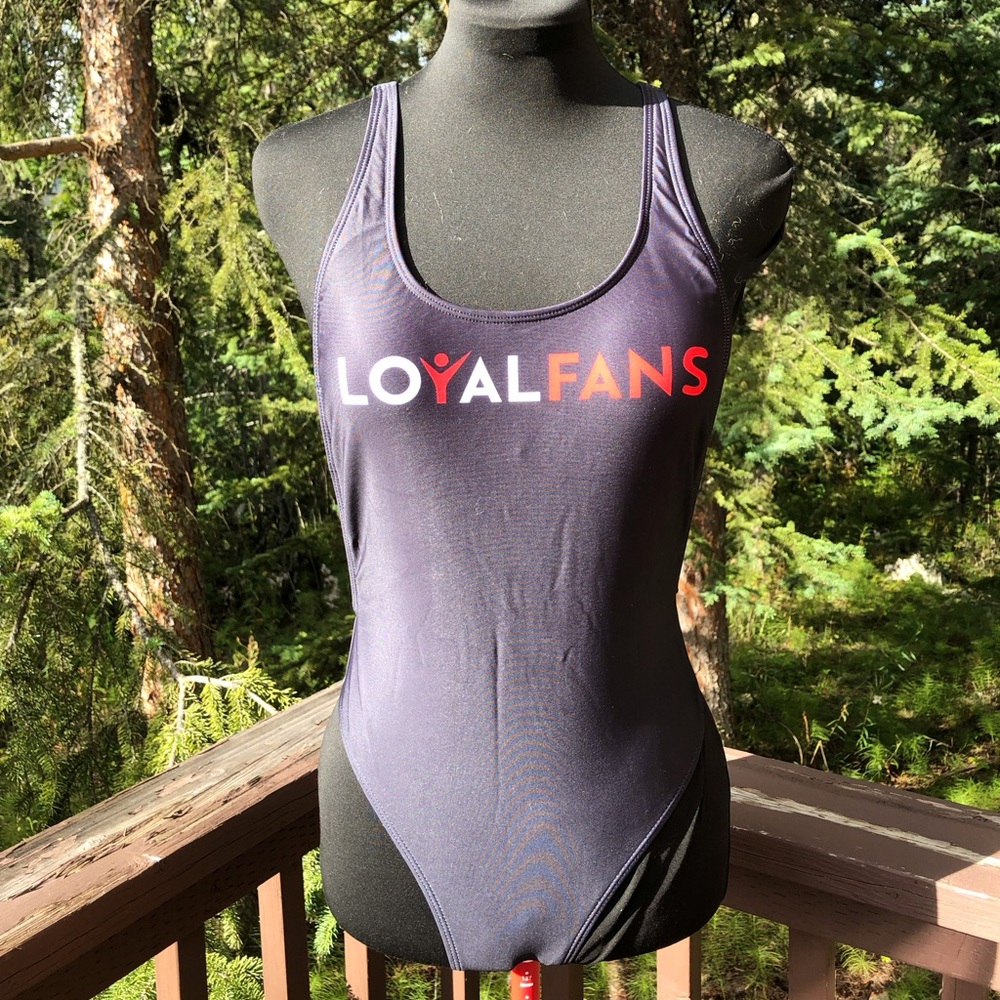 NWT Black One Piece LoyalFans Swimsuit Swimwear Bathing Suit High Sides Size M